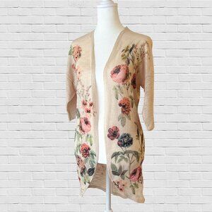 long ivory flowered cardigan